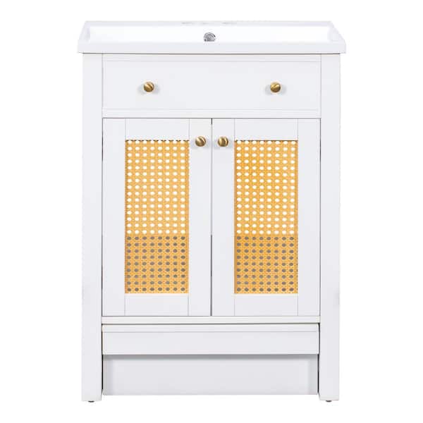 Unbranded 24 in. W x 18 in. D x 33 in. H Freestanding Bath Vanity in White with White Cultured Marble Top