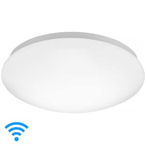 13 in. 1-Light Selectable White LED and Color Changing Smart Wi-Fi Flush Mount Mushroom Ceiling Light