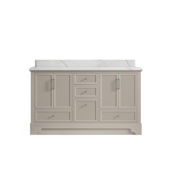Willow Collections Alys 60 in. W x 22 in. D x 36 in. H Double Sink Bath Vanity in Fine Grain with 1.5 in. Calacatta Laza Qt. Top
