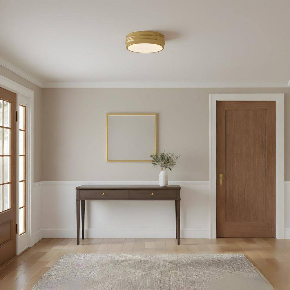 Emmett 16 in. Round Brushed Gold Semi-Flush Mount with Clear White Glass Shade for Foyer price history on PriceWatchPro