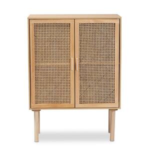 Maclean Beige and Natural Brown Storage Cabinet with 2-Doors
