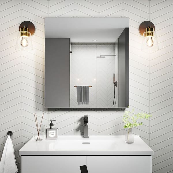 24 in. W x 26 in. H Rectangular Silver Aluminum Recessed/Surface Mount Medicine Cabinet with Mirror and Soft-Close Door