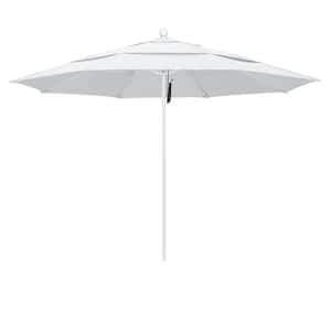 11 ft. White Aluminum Commercial Market Patio Umbrella with Fiberglass Ribs and Pulley Lift in White Olefin