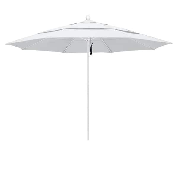 California Umbrella 11 ft. White Aluminum Commercial Market Patio Umbrella with Fiberglass Ribs and Pulley Lift in White Olefin