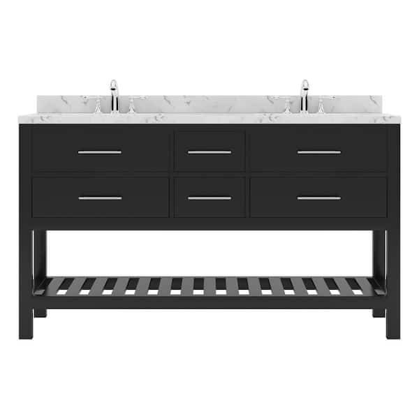 Virtu USA Caroline Estate 60 in. W x 22 in. D x 35 in. H Double Sink Bath Vanity in Espresso with Quartz Top