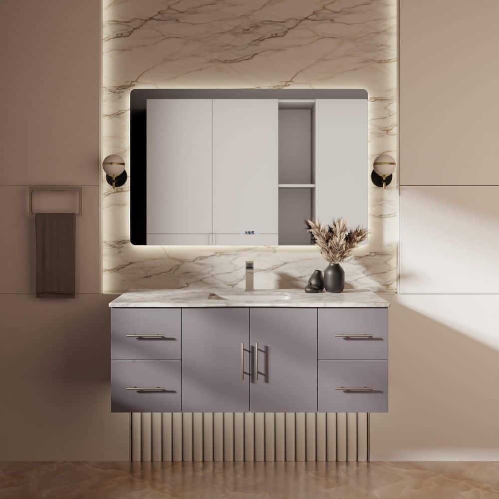 Geneva 48 in. W x 22 in. D Dark Grey Bath Vanity, Carrara Marble Top, Faucet Set and 48 in. LED Mirror price history on PriceWatchPro