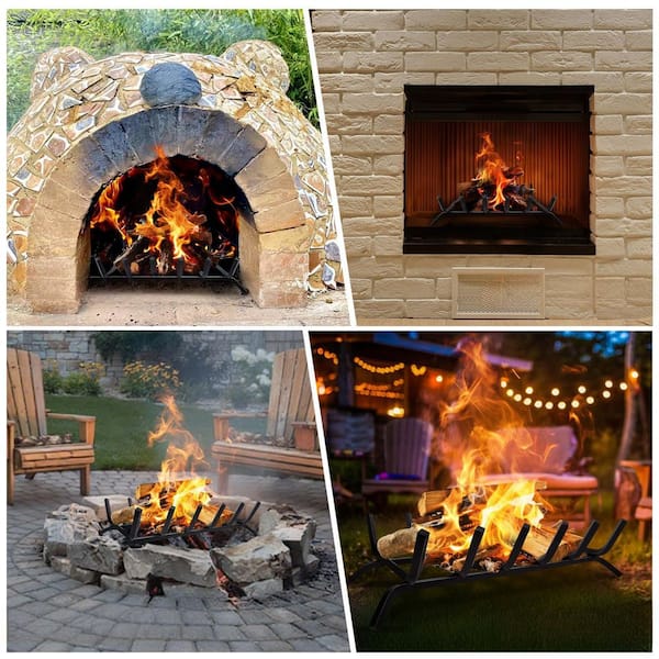 OGETFUUR 24 in. Fireplace Log Holder, Solid Cast Iron Firewood Log
