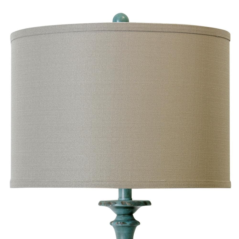 Elegant Distressed Blue Polyresin Floor Lamp with Taupe Shade