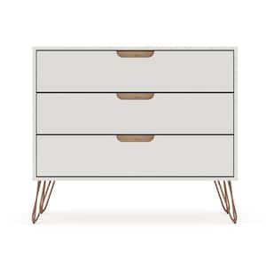 3-Drawer Off White and Nature Mid-Century Modern Dresser
