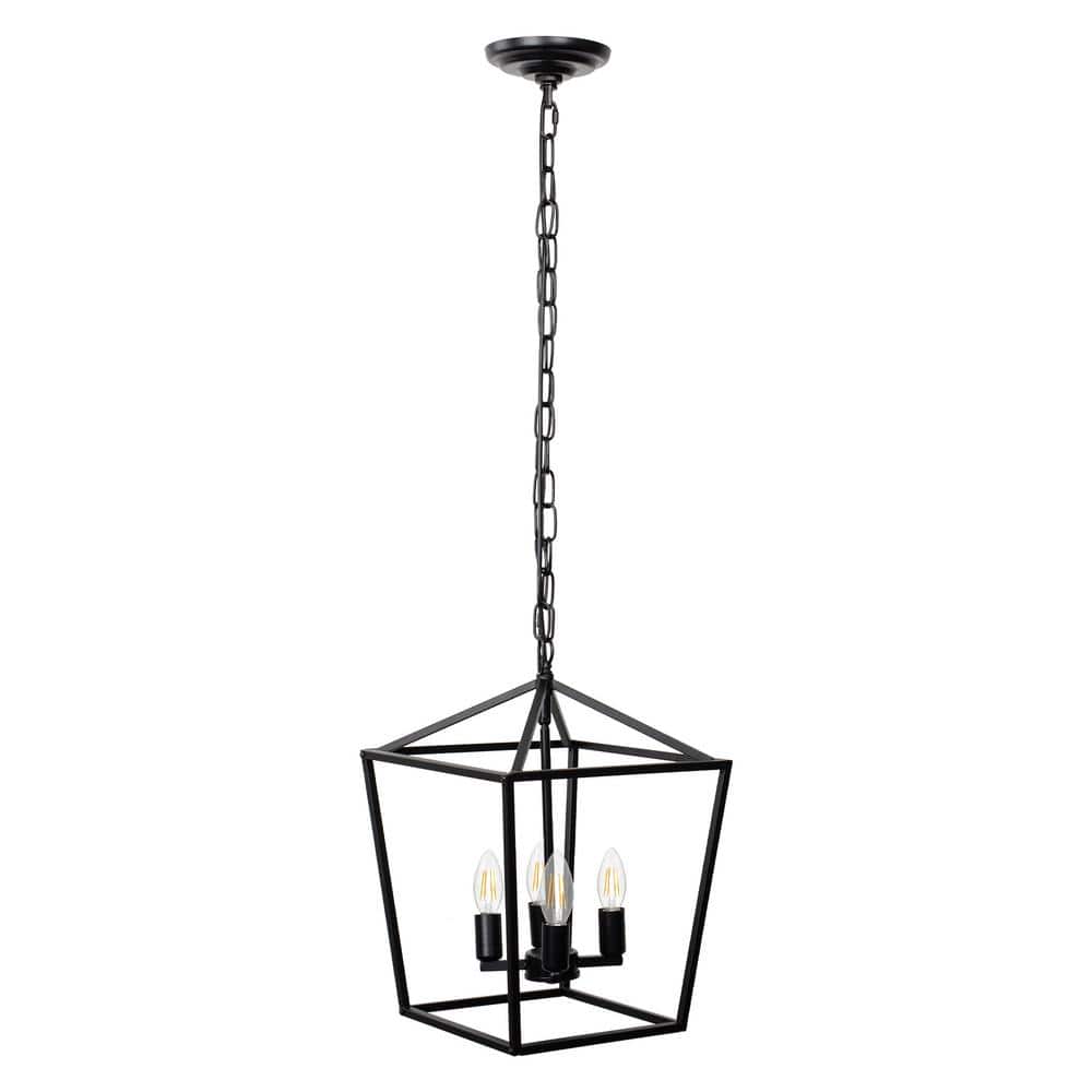 Black Metal Geometric Lantern Pendant Light with Chain