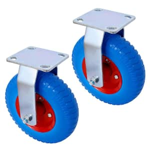 2-Piece 8 in. Rigid Flat Free Caster Wheels, Steel Hub with Ball Bearings and 5/8 in. Bore, Blue