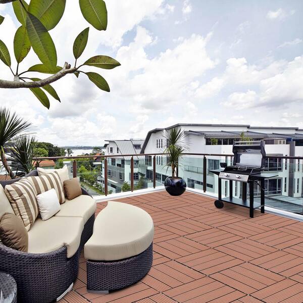 Tidoin Outdoor 1 ft. x 1 ft. Composite Interlocking Tile Deck Tile in Mahogany(44 Per Box)