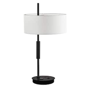 Fitzgerald 26.5 in. Matte Black Table Lamp with White Fabric Shade
