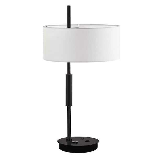 Dainolite Fitzgerald 26.5 in. Matte Black Table Lamp with White Fabric Shade