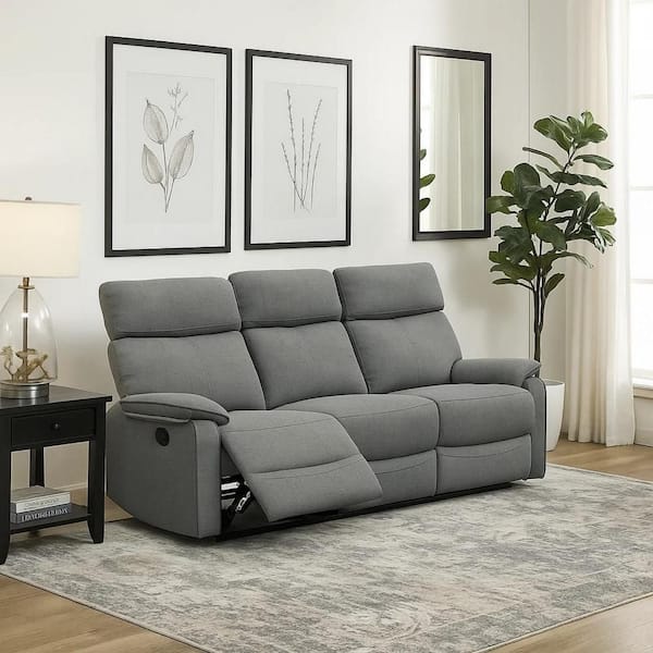 74 in. Pillow Top Arm Fabric Rectangle Manual Recliner Sofa in. Gray