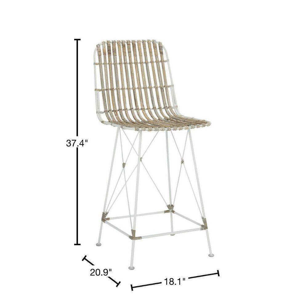 Minerva White Wicker and Metal Counter Stool Set