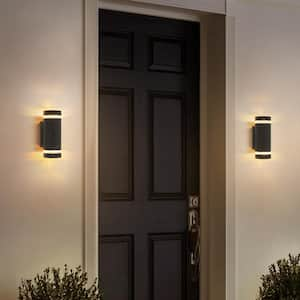 Pascale 2-Light 10.3 in. Modern Black Linear Cylinder Waterproof Outdoor Hardwired Wall Lantern Sconce