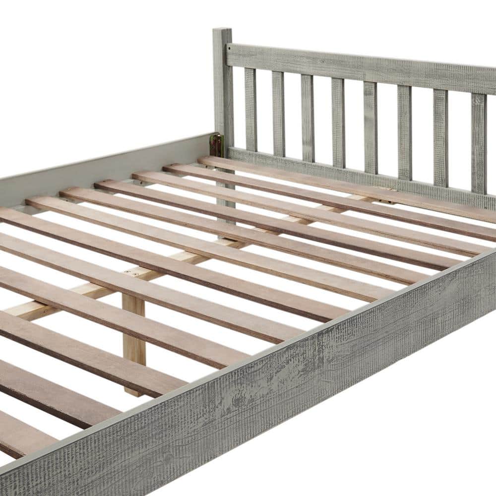 Driftwood Gray Pine Wood Full Platform Bed with Drawers