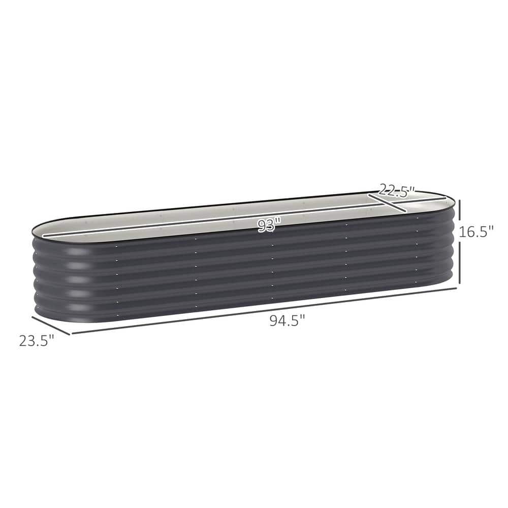 Dark Gray Galvanized Steel Raised Garden Bed Kit with Safety Edging