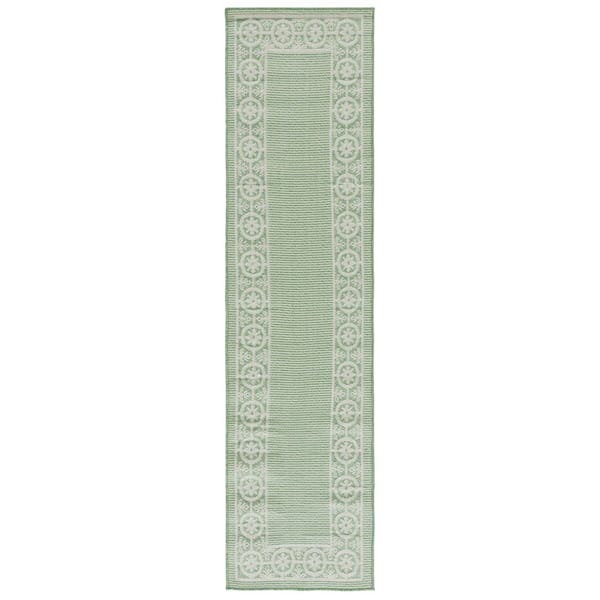 Bermuda Green/Ivory 2 ft. x 8 ft. Ornate Border Indoor/Outdoor Runner Rug