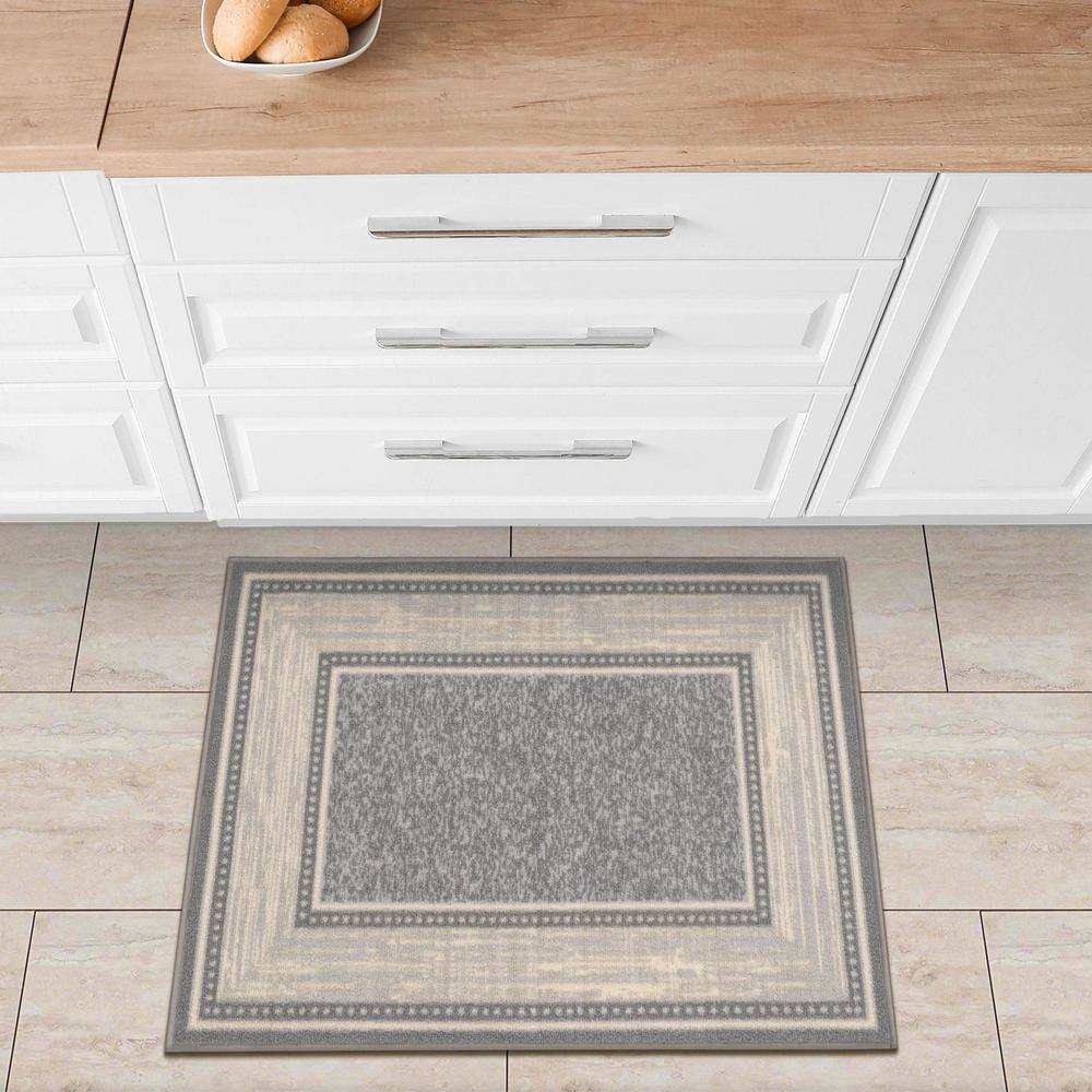 Light Gray Rectangular Non-Slip Washable Synthetic Area Rug