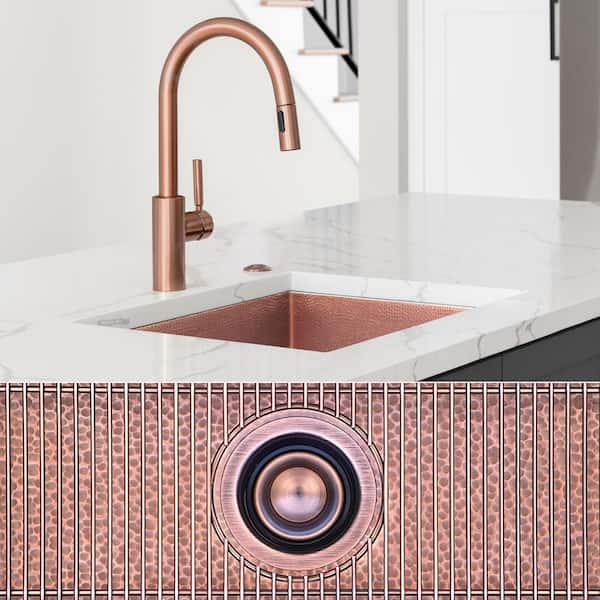 Luxury 18 in. Drop-In or Undermount Single Bowl 12-Gauge Medium Patina Copper Kitchen Sink with Grid and Disposal Flange