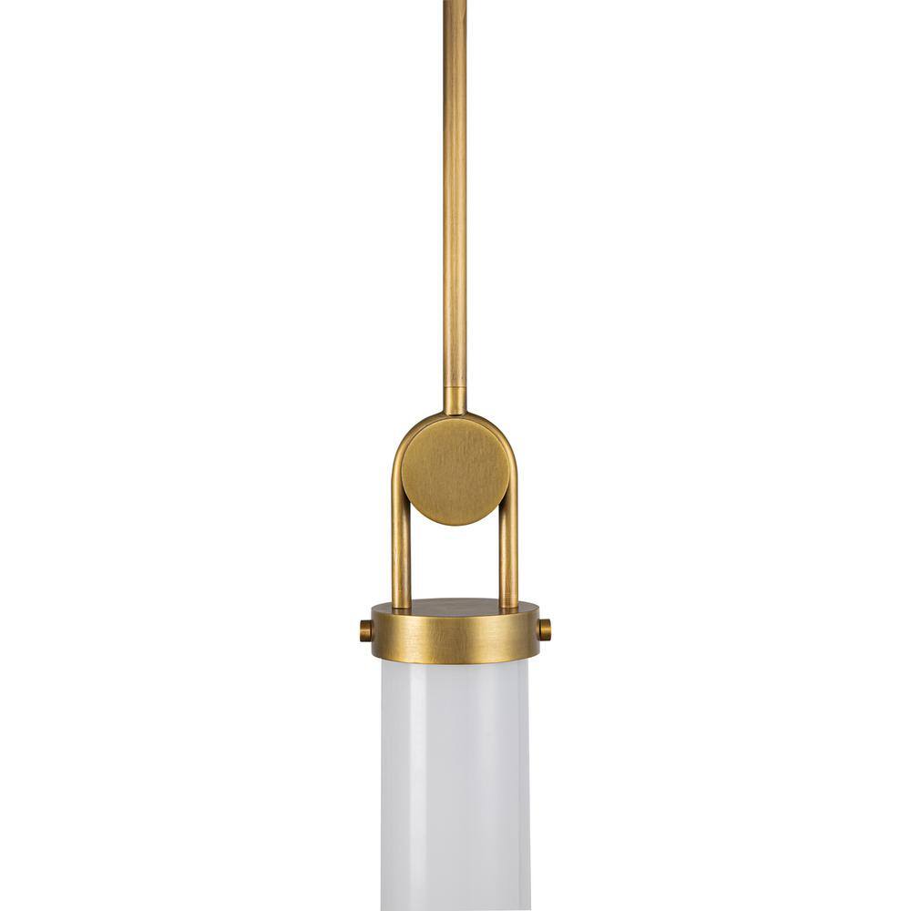 Vintage Brass and Opal Glass Cylinder Pendant Light