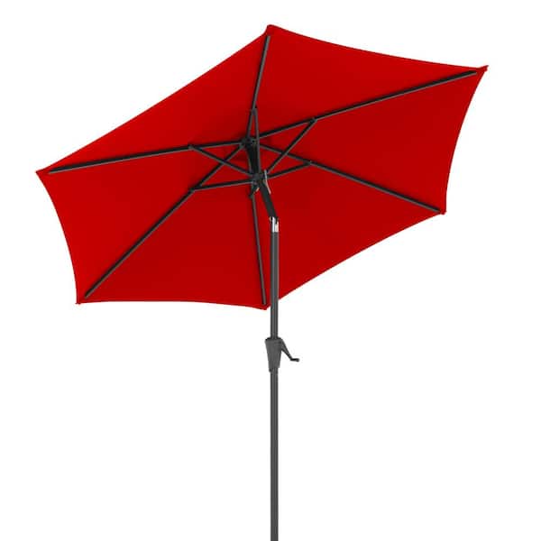 Freestyle 7.5 ft. Patio Umbrella Outdoor Table Market Umbrella with Push Button Tilt and Crank, 6-Ribs in Red