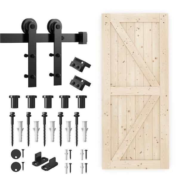 WINSOON 36 in. x 84 in. Unfinished Solid Spruce Wood Interior Sliding Barn Door Slab with Hardware Kit