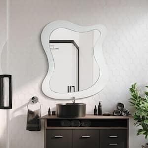 20 in. W. x 24 in. H Irregular Wavy White Wood Framed Wall Mirror Asymmetrical Decorative Mirror