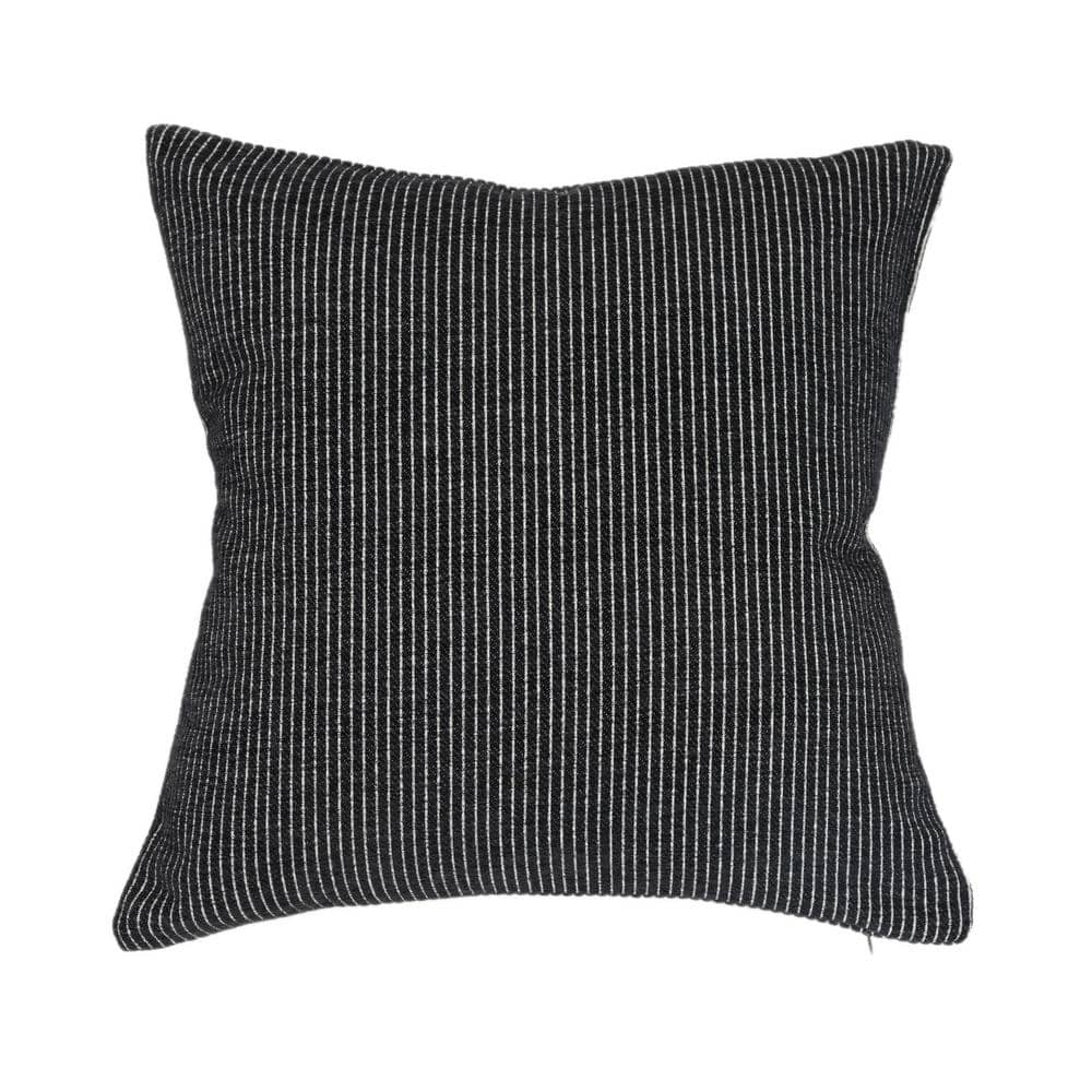 Elsa 18" Black and White Reversible Woven Pinstripes Pillow
