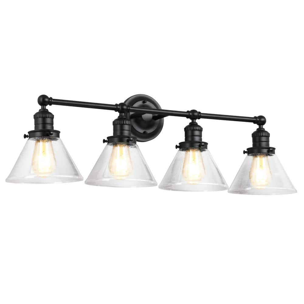 Augustin Matte Black 4-Light Bathroom Vanity Fixture with Clear Glass Shades