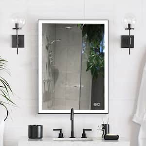 24 in. W x 32 in. H Rectangular Aluminum Framed Wall Mount Bathroom Vanity Mirror in Black with LED Light Anti-Fog