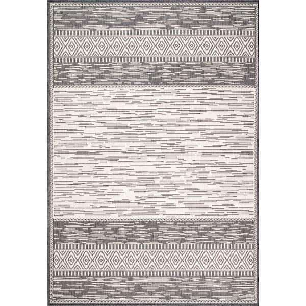 nuLOOM Lana Striped Gray 5 ft. x 8 ft. Indoor/Outdoor Patio Area Rug