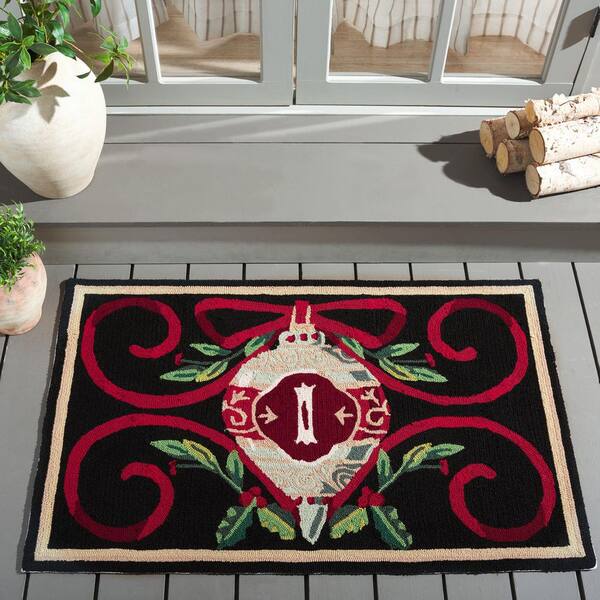 Monogram Black/Multi 3 ft. x 4 ft. "I" Ribbon Swirl Indoor/Outdoor Area Rug