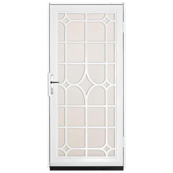 Unique Home Designs 36 in. x 80 in. Lexington White Surface Mount Steel Security Door with Almond Perforated Screen and Nickel Hardware