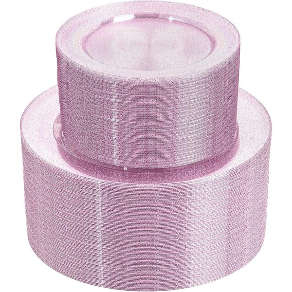 Pink Rose Gold Glitter Disposable Plates (200-Piece Per Case)