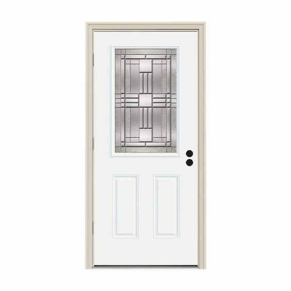 JELD-WEN 36 in. x 80 in. 1/2 Lite Cordova White Painted Steel Prehung Right-Hand Outswing Front Door w/Brickmould