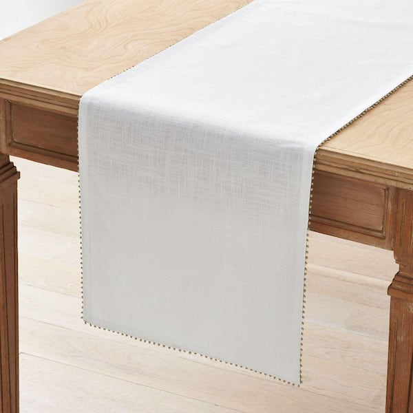 Company Cotton Pom Fringe 16 in. W x 90 in. L Metallic Gold Seasonal Cotton Table Runner