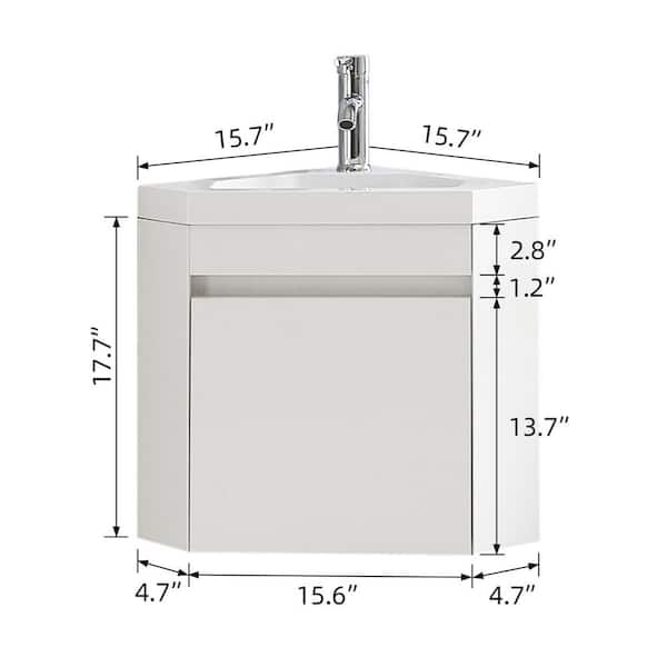 Wonline 15.75 in. W x 15.75 in. D x 19.49 in. H Corner Bath Vanity in White with White Top with White Sink