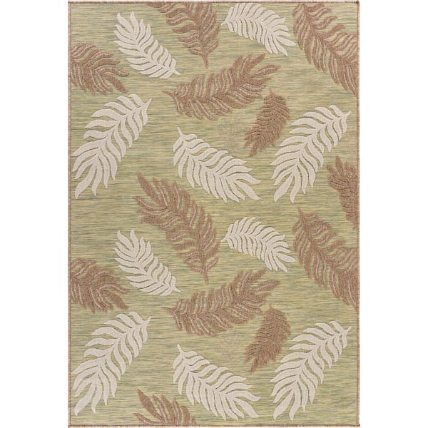 LR Home Tropical Green 7 ft. 9 in. x 9 ft. 9 in. Leaf Botanical Indoor/Outdoor Area Rug