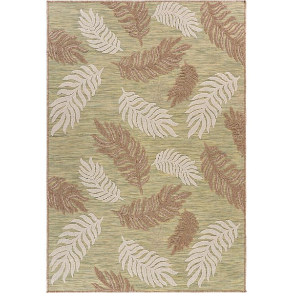 Unbranded Tropical Green 7 ft. 9 in. x 9 ft. 9 in. Leaf Botanical Indoor/Outdoor Area Rug