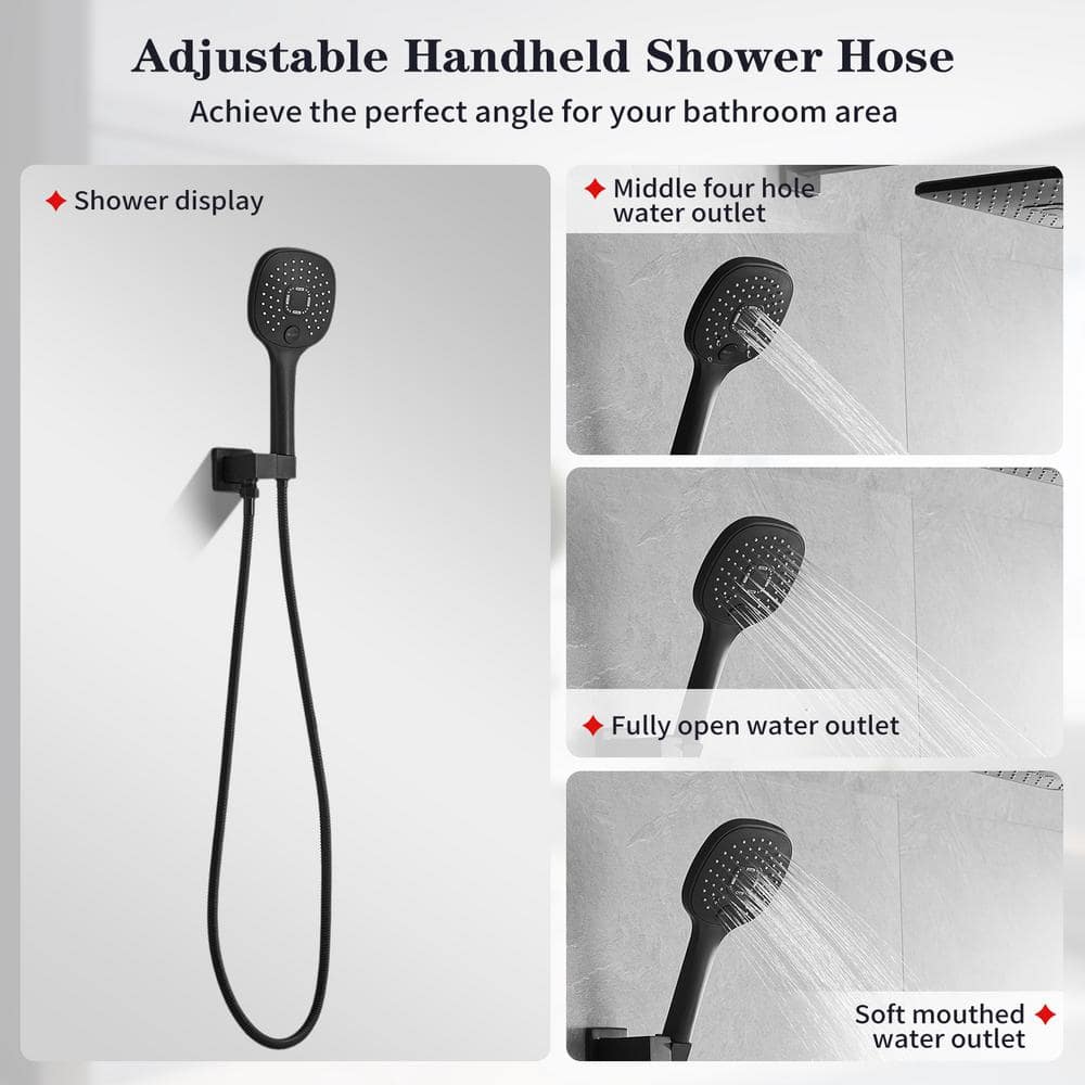 Matte Black Stainless Steel Rain Shower System with Handheld