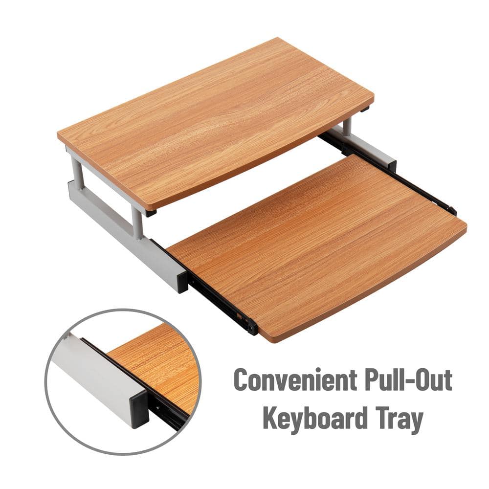 Brown MDF and Metal Monitor Stand with Sliding Keyboard Drawer