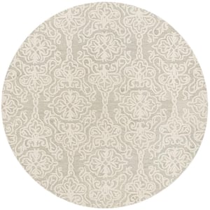 Blossom Silver/Ivory 6 ft. x 6 ft. Floral Damask Geometric Round Area Rug