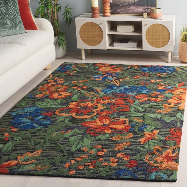 Jardin 6 ft. x 9 ft. Blue/Orange Floral Modern Area Rug