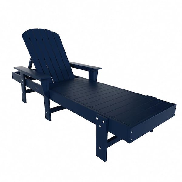 Altura Navy Blue HDPE Plastic Outdoor Adjustable Backrest Adirondack Chaise Lounger With Armrest