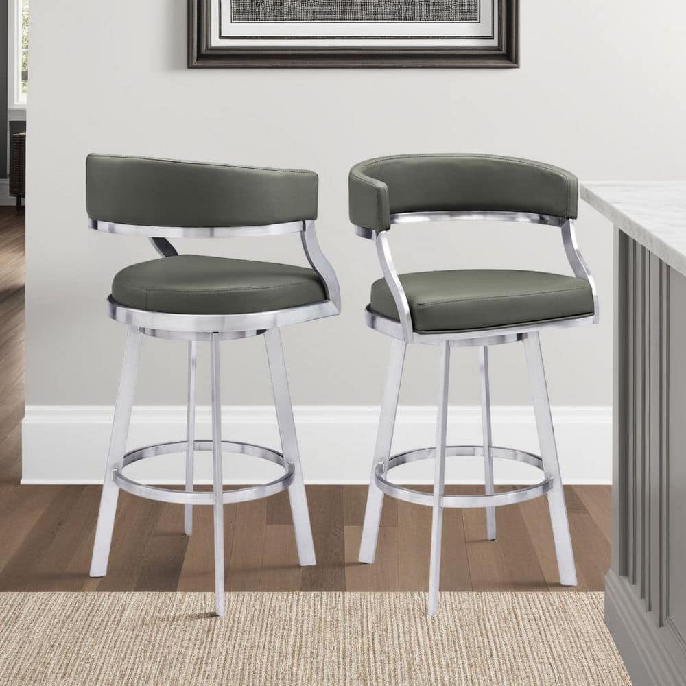 Dione 20" Gray Faux Leather Swivel Metal Bar Stool