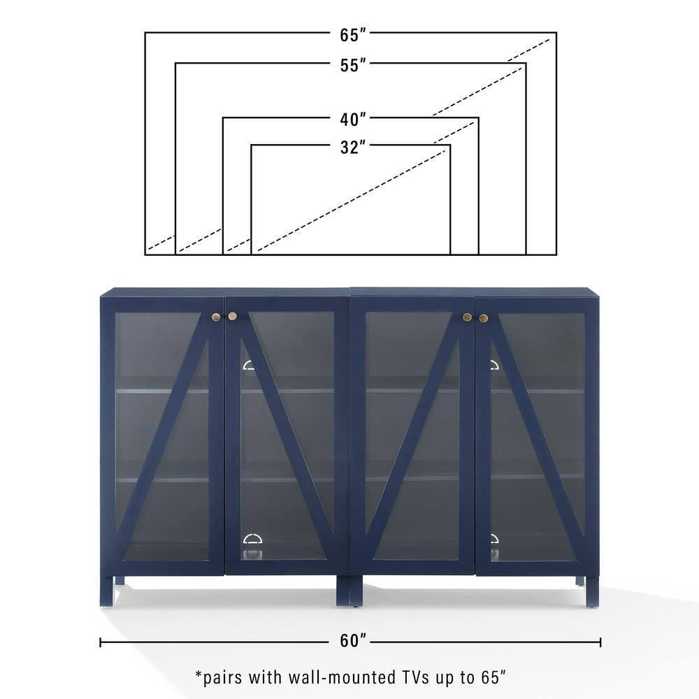 Navy 60" Media Sideboard Cabinet with Glass Doors and Shelves
