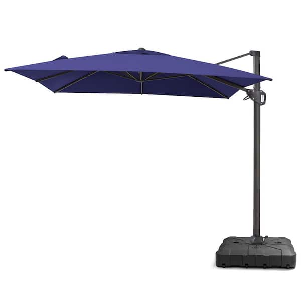 9 ft. x 11.5 ft. Aluminum Cantilever Offset Rotational Adjustable Tilt Patio Umbrella in Navy with Stand Fillable Base